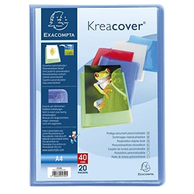 Imagen de Exacompta 5729E Carpeta de 20 fundas (40 vistas) Kréacover chromaline cubierta personalizable polipropileno semi rigido bolsillos interiores lisos alta transparencia Color Aleatorio, 389864