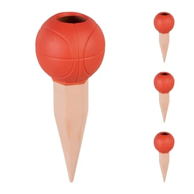 Imagen de Relaxdays 4 Picos de Riego Baloncesto, Autorriego, para Botellas 1,5 L, Regadores, Cerámica, Naranja/Terracota, Hierro, 17,5 x 7 cm