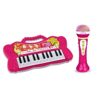 Imagen de Bontempi PlayKeys: Teclado de Juguete 24 Teclas con Micrófono Karaoke para Músicos Pequeños, Rosa, 60x195x60 mm, Color, 35 x 10 3.5 cm (60 2171)