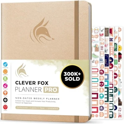 Imagen de Clever Fox Planificador PRO Organizador Personal de Vida Semanal y Mensual para Mejorar la Productividad, Gestión del Tiempo Alcanzar Tus Metas A4, Sin fechas 1 Año Perla