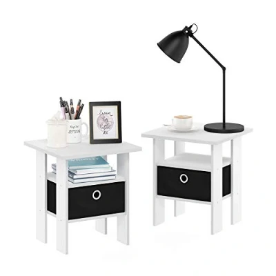 Imagen de Furinno Andrey, mesita de Noche, Mesa Auxiliar, Madera ingeniería, Blanco/Negro, Paquete 2
