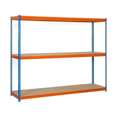 Imagen de SimonRack Estantería Metálica Almacenaje, Sin Tornillos, 3 Baldas Madera, Alta Capacidad Carga 400 kg, 2000x1500x450 mm, Taller Garaje Trastero, Azul/Naranja/Madera