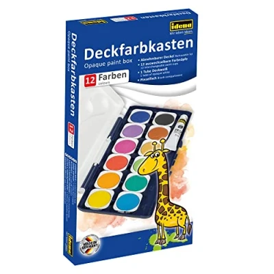Imagen de Idena 22061, scatola di vernice opaca con 12 colori e 1 tubo bianco opaco, ottimo per l&#039;asilo, la scuola casa