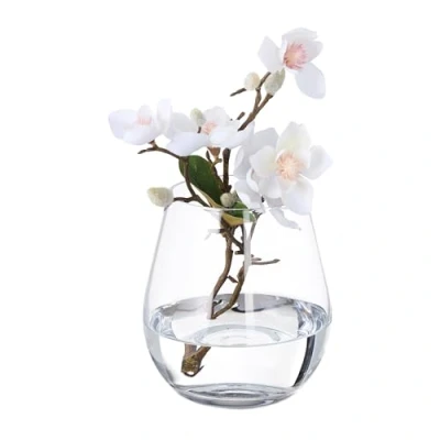 Imagen de Relaxdays Florero Vidrio, Jarra Cristal para Flores, Tulipanes, Rosas y más, Alto, Redondo, 16x14 cm, Transparente, L