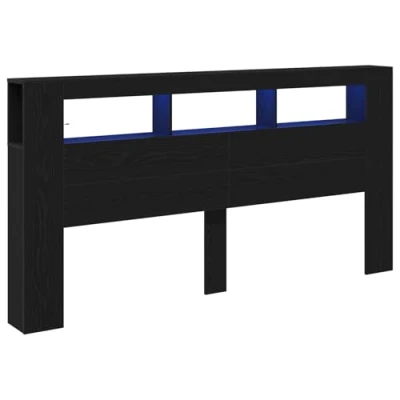 Imagen de vidaXL Cabecero con almacenaje y luz LED roble negro 200x18,5x103,5 cm