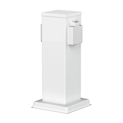 Imagen de ledscom.de Columna de Toma Corriente Polly para Exterior, IP44, 2 vías, Acero Inoxidable, Blanco, Angular, 27 cm, jardín, Torre