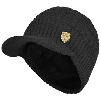 Imagen de Yixda Gorro de invierno para hombre con visera punto cálido forro polar, Negro , Talla única