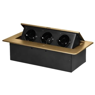 Imagen de Miratic Enchufe Multiple 3x2P Z (Schuko) para Muebles Regleta Enchufes con Borde Plano Fresado Empotrable Regletas Ideal el Hogar y/o Oficina (Sin Cable) (Oro)