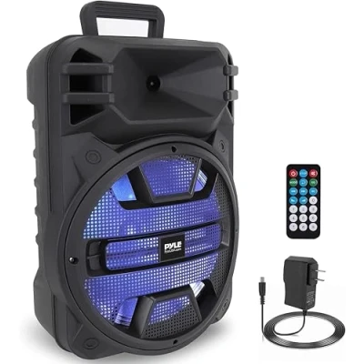 Imagen de Pyle Altavoz Bluetooth Portátil de 30 cm 800 Vatios Karaoke con Luces LED DJ Más Recientes, Entradas USB/FM/BT/Aux/Control Remoto/Entrada para Micrófono y Batería Recargable Incorporada