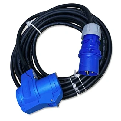 Imagen de Cable alargador CEE acodado a conector CEE, 10 metros, IP44, 230 V/16 A, 3 pines, 2,5 mm², para camping, barco, caravana, caravana