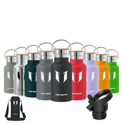Imagen de Super Sparrow Botella Agua Acero Inoxidable Niños 350ml Termica Boca Estándar Sin BPA, para &amp; Adultos, Deporte, Oficina, Yoga, Ciclismo