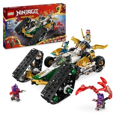 Imagen de LEGO NINJAGO Vehículo Combinado del Equipo Ninja, Juego de Aventuras &#039;4 en 1&#039; con Planeador, Todoterreno Carreras, 2 Motos Juguete, 6 Minifiguras, Regalo para Niños y Niñas 9 Años o Más 71820