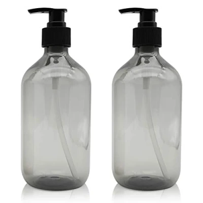 Imagen de Botellas vacías con Bomba de Prensa, 2 Recargables 500 ml para Salsas Cocina, dispensador jabón líquido, Recipiente rellenable Salsas, aceites Esenciales, lociones (Gris)