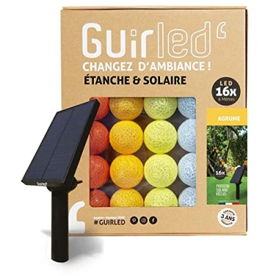 Imagen de Guirnalda de luces LED para exteriores, impermeable, IP65, panel solar alto rendimiento, ON/OFF, automático, 16 bolas 3 m, color naranja