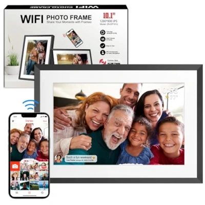 Imagen de Marco de fotos digital 32 GB 10,1 pulgadas, WiFi, 1280 x 800 IPS LCD pantalla táctil inteligente Rotación automática Compartir instantáneamente o