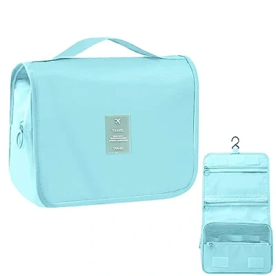 Imagen de MEIJMJIA Neceser Colgante, Maquillaje Impermeable de Gran Capacidad, Bolsa Aseo Viaje Colgante Plegable Multifuncional para Viajes Negocios Gimnasio y Vacaciones, (Azul)