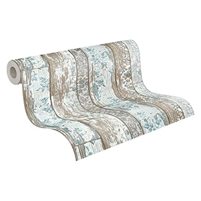 Imagen de Papel pintado Madera Elements A.S. Création tejido no 10.05 m x 0.53 Azul Marrón Gris Fabricado en Alemania 361191 36119 1