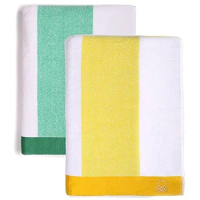 Imagen de UNITED COLORS OF BENETTON, SET 2 TOALLAS DE PLAYA 90X160CM 450GSM TERRY 100PercentALGODON CASA Verde + Amarillo, 90x160 c/u