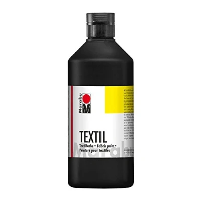 Imagen de Marabu 17160075021 pintura textil negra 500 ml, al agua para tejidos ligeros, lavable hasta 60C, tacto suave, fácil de fijar con la plancha o horno