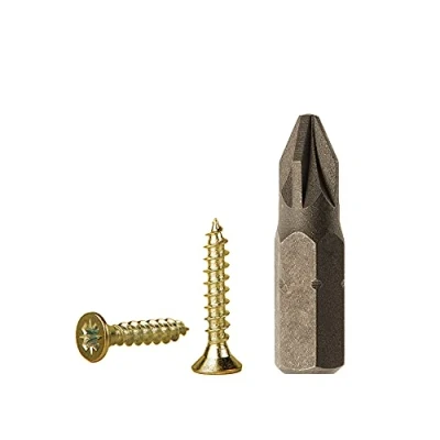 Imagen de Paquete de 100 tornillos madera acero chapado en zinc amarillo 2,5 x 12 mm, aglomerada, tornillo universal Pozi Drive, PZ cabeza avellanada Pozidriv (100, mm)