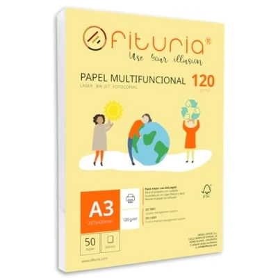 Imagen de Paquete de folios A3 120gr con 50 Hojas Blancas, Papel Multifuncional para Uso Escolar y Entornos Laborales. Ideal impresoras láser, inyección o fotocopiadoras Ofituria