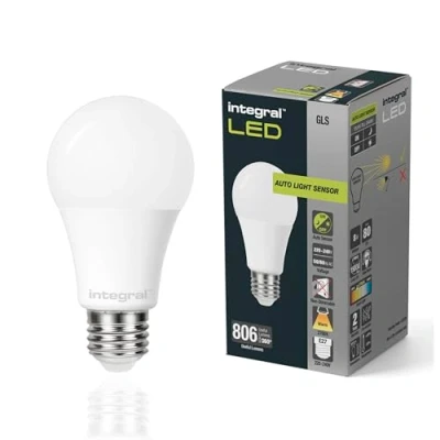 Imagen de Integral LED 2PK GLS E27 bombilla sensor crepuscular mate no regulable Blanco cálido 2700K, 806lm, 8W (60W equivalente) Eficiente e ideal para exterior, porche, garaje, jardín, patio