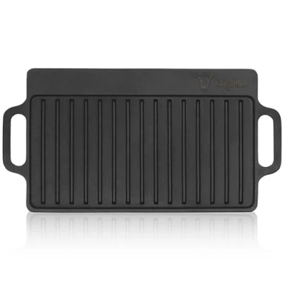 Imagen de BBQ Toro Plancha Rectangular de Hierro Fundido con Asas 40 x 20,5 cm Placa Reversible, Uso por Ambos Lados Universal y Maciza para Barbacoa Carbón Gas, Accesorio