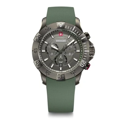Imagen de Wenger Reloj de Hombre Seaforce Chrono Analógico Quarz, Chronograph, Ø 43 mm, Swiss Made, Resistente al Agua hasta 200 m, Black Ice/Verde, Correa Silicona Verde, 01.0643.127