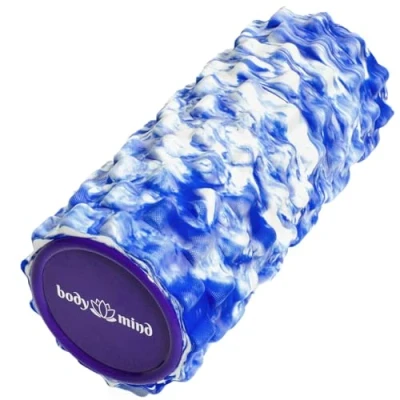Imagen de Fascia Roller Rodillo de Masaje Fitness Terapia Deportiva; entrenamiento espalda, piernas, pantorrillas y otros grupos musculares (Azul Blanco)