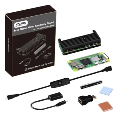 Imagen de GeeekPi Basic Starter Kit for Raspberry Pi Zero 2 W, with W Aluminum Case, 20Pin GPIO Header, OTG Cable, MicroUSB Switch Cable,Heatsinks, to HDMI Adapter