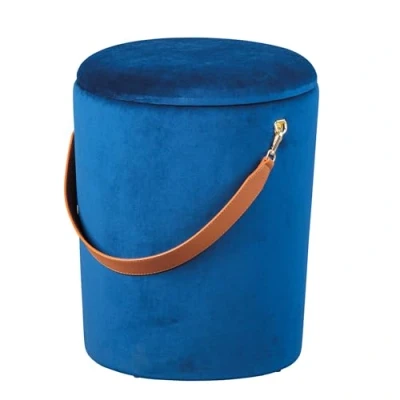 Imagen de Inter Link Taburete para la Colada Cubo Contenedor de Terciopelo Asa Polipiel Azul Papua
