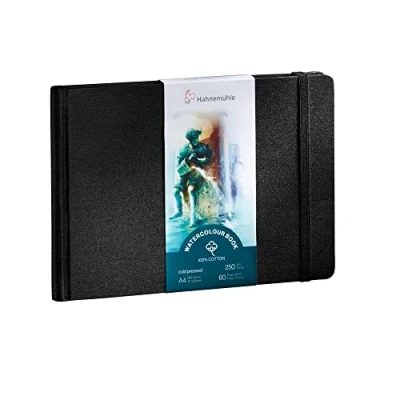 Imagen de Hahnemühle Watercolour Book Libro de acuarelas (100 % algodón, 250 g/m², mate, encolado, 30 hojas/60 páginas, A4, formato paisaje)