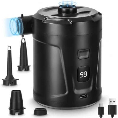 Imagen de Bomba de Aire Eléctrica,5200 mAh Batería Recargable, para Piscina Infantil,Mini Eléctrica con 3 Boquillas Aire,Inflador Rápido Bote Inflable/Colchón