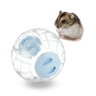 Imagen de Relaxdays Bola Hámster, Ø 18,5cm, Pelota Ejercicio Ratones y Roedores, Plástico, Juguete para Correr, Transparente/Azul
