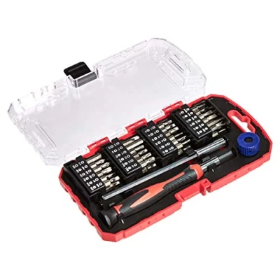 Imagen de Amazon Basics Juego de destornillador y puntas precisión, 51 Unidad, Paquete 1, Negro,rojo