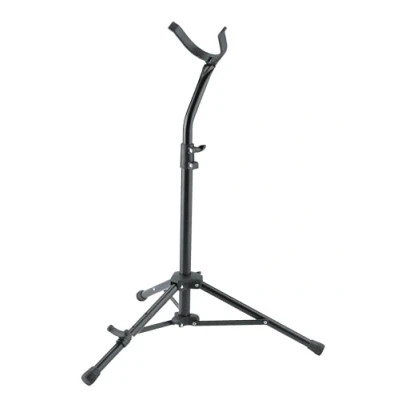Imagen de K&amp;M 144/1 Soporte para saxofón barítono, negro, acero arco inferior regulable altura hasta 91,5 cm