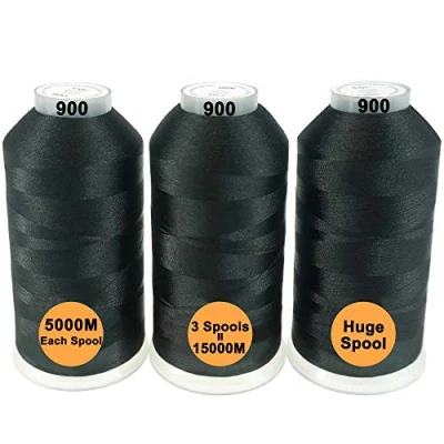 Imagen de New brothread Conjunto de 3 Negro Colores Poliéster bordado Máquina Hilo Grande carrete 5000M para todas las máquinas
