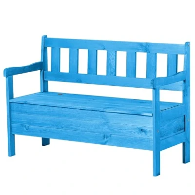 Imagen de KADAX banco de jardín, 120 x 47 81,5 cm, madera con espacio almacenamiento y respaldo, resistente a la intemperie para balcón (120 cm/azul), K8817
