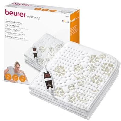 Imagen de Beurer Cama térmica UB 60, acogedora almohadilla con 4 niveles de temperatura y calentamiento rápido, lavable a máquina, blanca