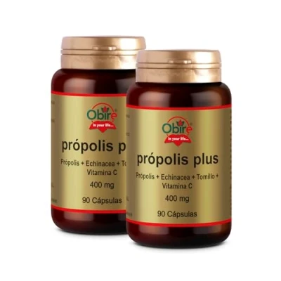Imagen de Obire Própolis Plus 400 mg Pack 2 Unidades 90 Cápsulas Echinácea + Tomillo Vitamina C Ayuda a Reforzar el Sistema Inmune Rico en Aminoácidos y Oligoelementos 45 Días de Uso