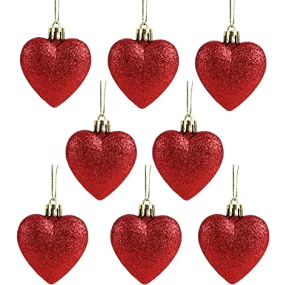 Imagen de Christmas Concepts® 8 x 60 mm (2.4&quot;) Brillo Rojo en Forma de corazón del árbol Navidad Las chucherías