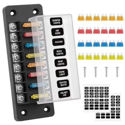 Imagen de GUNGY Caja Fusibles de 8 Vías Portafusibles 12V Porta Coche con 24 y Pegatinas para Barco Camper Camión