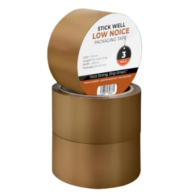Imagen de K MART cinta de embalaje, 3 rollos marrón industrial con bajo ruido, 48 mm x 66 m, adhesiva segura para embalaje cajas, cajas mudanza, fuerte