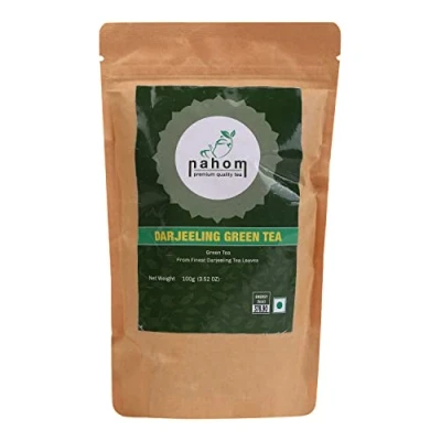 Imagen de NAHOM Hojas sueltas de té verde Darjeeling (50 tazas) puro RICOS ANTIOXIDANTES desintoxicante natural Preparar como caliente o helado Bolsa 100 gramm