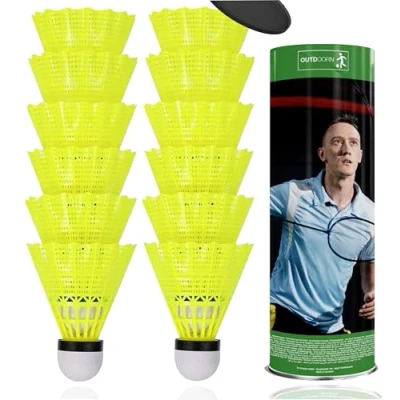 Imagen de 12 volantes amarillos para bádminton: entrenamiento y competición Balones de bádminton exterior e interior