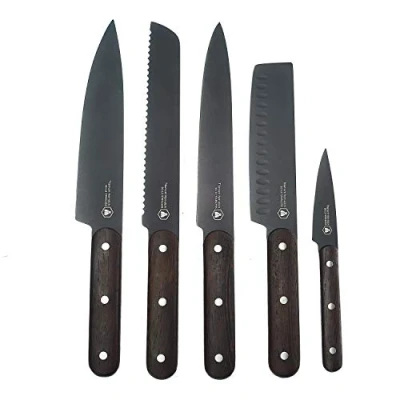 Imagen de LAGUIOLE Set de 5 Cuchillos Cocina Black Blade Manos Madera Haya multicolore