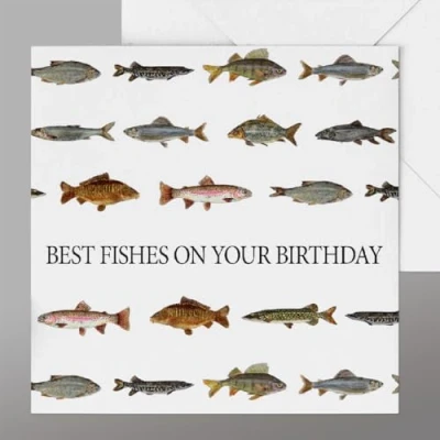 Imagen de tarjeta de cumpleaños pesca, divertida pescador para cualquier todos los peces referenciados en la parte trasera