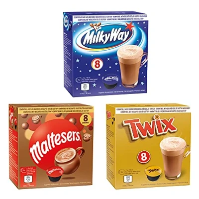 Imagen de 24 Dolce Gusto Compatibles Cacao Cápsulas Hot Chocolate Pod Mars, Twix, Milyway (8 cada uno)