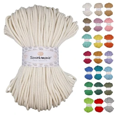 Imagen de cordón de algodón trenzado 5 mm, 100 m, 46 colores, ganchillo, macramé, hilo premium, cuerda Sznurkomania (crudo)
