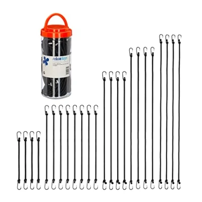 Imagen de Relaxdays Pulpos Elásticos con Ganchos Set de 24, Tensores Equipaje Bicicleta, 5 Tamaños, Cuerdas Sujeción, Negro, Caucho